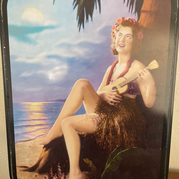 Vtg Hawaiian Girls Two Sided Vertical Tin Lunch Box Accoutrement Hula Hawaii - Picture 3 of 16